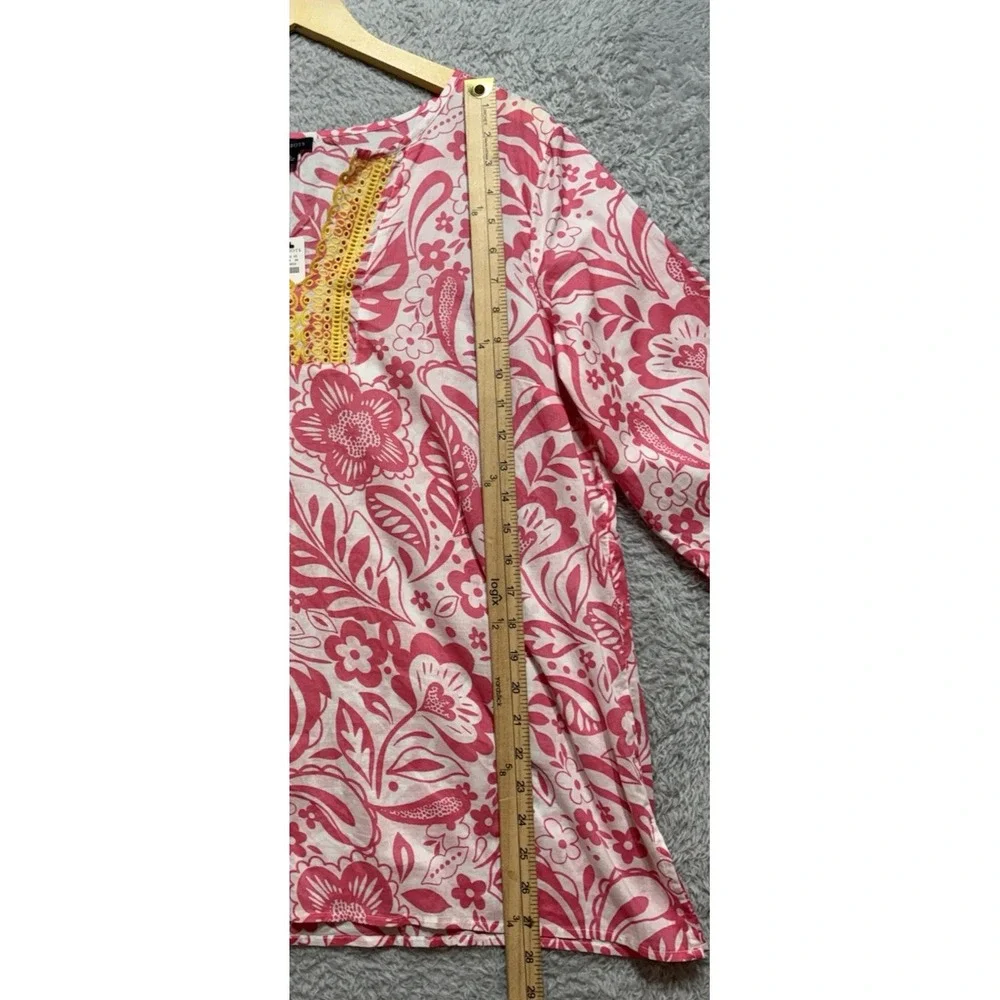 NWT Talbots Pink White Embroidered Cover Up Top Vacation Tropical Sheer Large - Picture 6 of 9